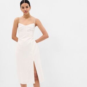 Gap Linen Blend Corset Tie Back Midi Dress in White - Size L